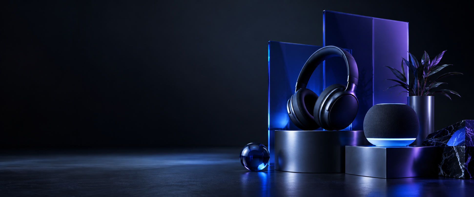 Composição tecnológica abstrata em azul e violeta